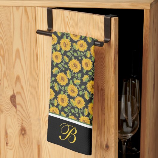 Zonnebloemen Monogram Keukenhanddoek (Derde Gevouwen)