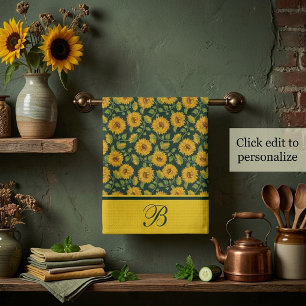 Zonnebloemen monogram keukenhanddoek