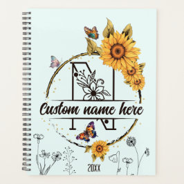 Zonnebloemen monogram leuke vlinders 2025 planner
