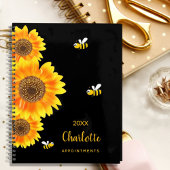 Zonnebloemen monogram schattige bijen zwart planner
