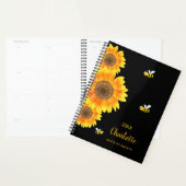 Zonnebloemen monogram schattige bijen zwart planner (Display)