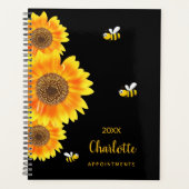 Zonnebloemen monogram schattige bijen zwart planner (Voorkant)