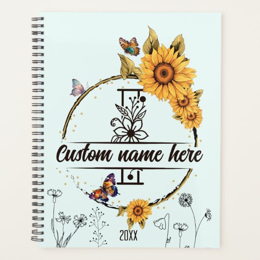 Zonnebloemen monogram vlinders letter I Planner (Voorkant)