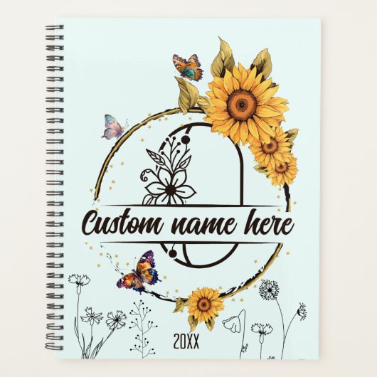 Zonnebloemen monogram vlinders letter O Planner (Voorkant)