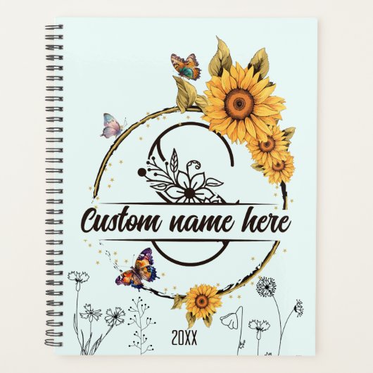 Zonnebloemen monogram vlinders letter S Planner (Voorkant)