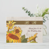 Zonnebloemen Monogram Weddenschap Kaart (Staand voorkant)