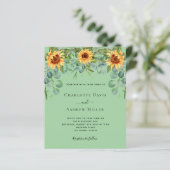 Zonnebloemen munt groene eucalyptus uitnodiging (Staand voorkant)