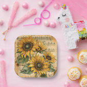 Zonnebloemen Muziekblad Papieren Bordje (Feest)