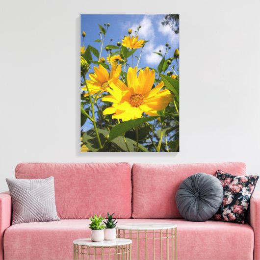 Zonnebloemen N Sky Wrapped Canvas (Insitu (Woonkamer))