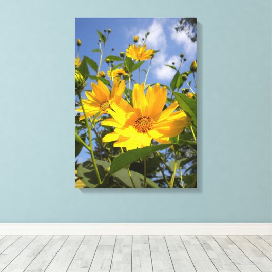 Zonnebloemen N Sky Wrapped Canvas Afdruk (Insitu (Houten vloer))
