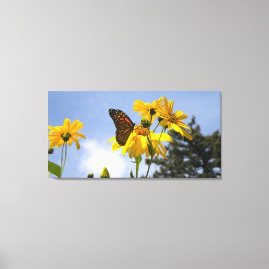 Zonnebloemen N Vlinders gewikkeld canvas print (Voorkant)