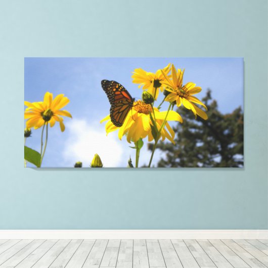 Zonnebloemen N Vlinders gewikkeld canvas print (Insitu (Houten vloer))