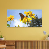 Zonnebloemen N Vlinders gewikkeld canvas print (Insitu (Woonkamer))