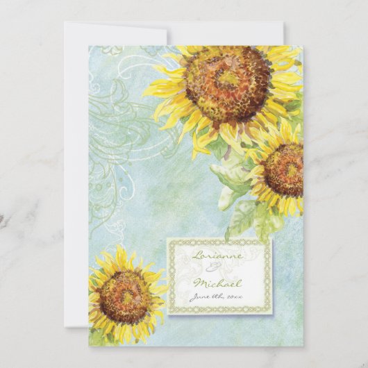 Zonnebloemen 'n Zwemelen, huwelijksuitnodiging Kaart (Achterkant)