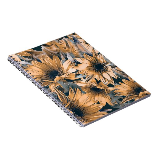 Zonnebloemen naadloos. Najaar waterverf Notitieboek (Rechterzijde)