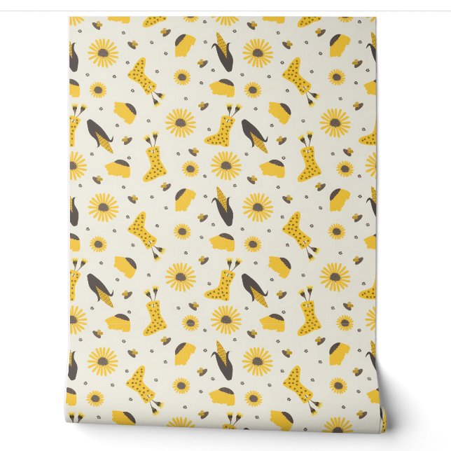 zonnebloemen naadloos patroon behang (Afrollen)