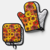 Zonnebloemen Naadloos Patroon Ovenwant & Pannenlap Set (Voorkant / Achterkant)