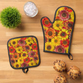 Zonnebloemen Naadloos Patroon Ovenwant & Pannenlap Set (Top down)