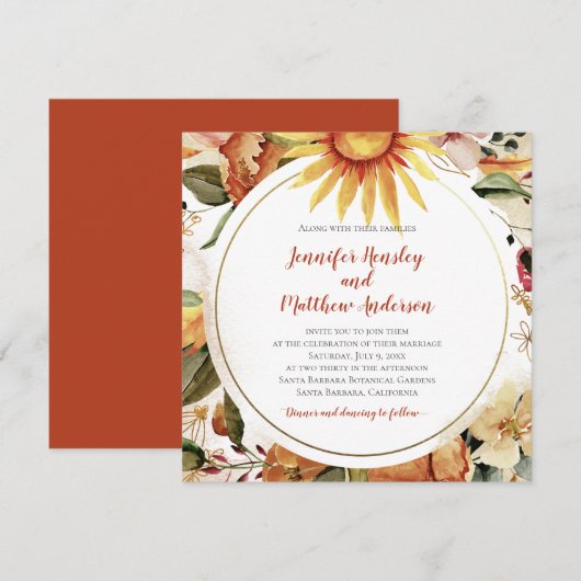 Zonnebloemen Najaar Herfst Floral Wedding Kaart (Voorkant / Achterkant)