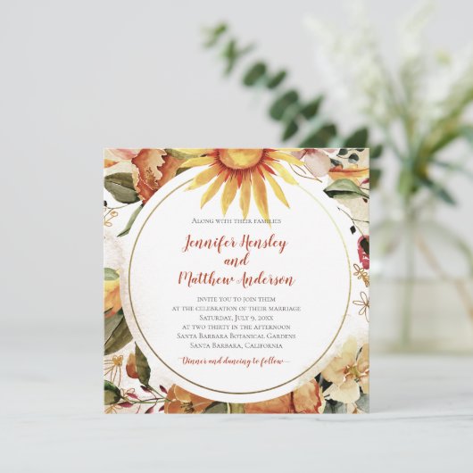 Zonnebloemen Najaar Herfst Floral Wedding Kaart (Staand voorkant)