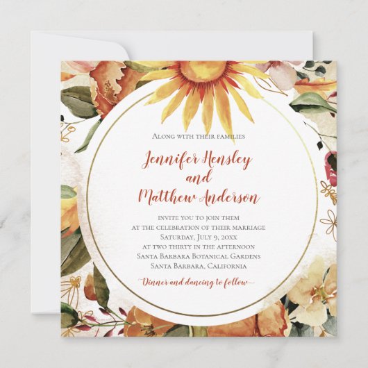 Zonnebloemen Najaar Herfst Floral Wedding Kaart (Voorkant)