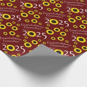 Zonnebloemen Nationale GraduPartij Maroon Cadeaupapier