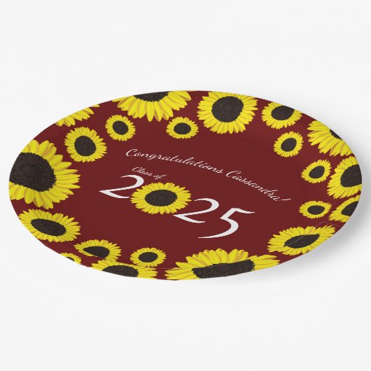 Zonnebloemen Nationale GraduPartij Maroon Papieren Bordje (Gekanteld)
