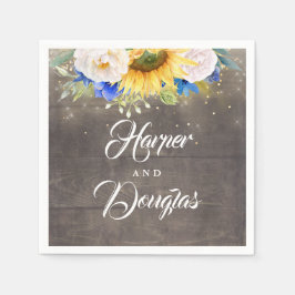 Zonnebloemen Navy Blauw en wit herfst bruiloft Servet