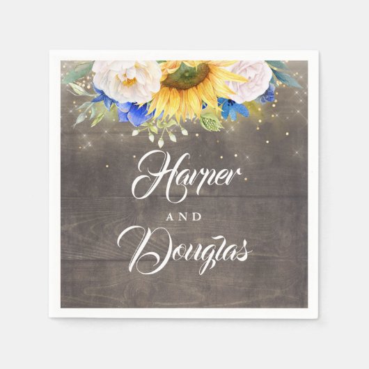 Zonnebloemen Navy Blauw en wit herfst bruiloft Servet (Voorkant)