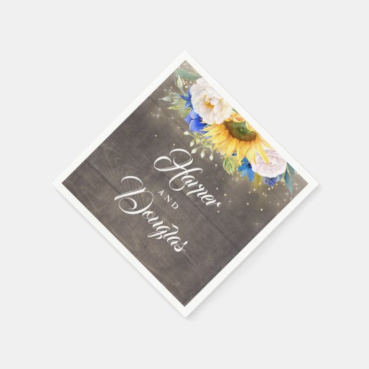 Zonnebloemen Navy Blauw en wit herfst bruiloft Servet (Hoek)