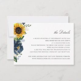Zonnebloemen Navy Blauwe Bloemen Bruiloft Details  Kaart