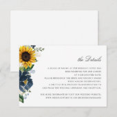 Zonnebloemen Navy Blauwe Bloemen Bruiloft Details  Kaart (Voorkant / Achterkant)