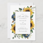 Zonnebloemen Navy Blauwe Bloemen Groene Save the D Kaart (Voorkant)