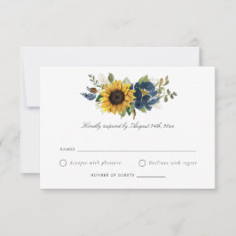 Zonnebloemen Navy Blauwe Bloemen Rustieke Trouw RS Kaart