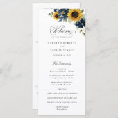 Zonnebloemen Navy Blauwe Bloemen Rustieke Trouwdag Programmakaart (Voorkant / Achterkant)