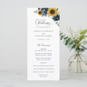 Zonnebloemen Navy Blauwe Bloemen Rustieke Trouwdag Programmakaart (Staand voorkant)