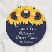 Zonnebloemen Navy Blauwe Bruiloftsborrel Bedankjes Labels (Achterkant)