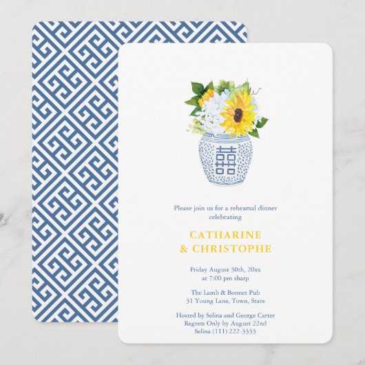 Zonnebloemen Navy Blauwe En Gele Oefenavondeten Kaart (Voorkant / Achterkant)