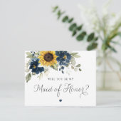 Zonnebloemen Navy Blauwe Trouw Bruidsmeisje van Ee Kaart (Staand voorkant)