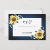 Zonnebloemen Navy Blue Bloemen Geometrische bruilo RSVP Kaartje (Achterkant)