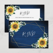 Zonnebloemen Navy Blue Bloemen Geometrische bruilo RSVP Kaartje (Voorkant / Achterkant)