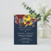 Zonnebloemen Navy Blue Burgundy Rozen Weddenschap Feestdagenkaart (Staand voorkant)