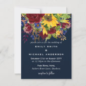 Zonnebloemen Navy Blue Burgundy Rozen Weddenschap Feestdagenkaart (Voorkant)