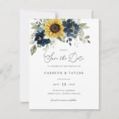 Zonnebloemen Navy Blue Floral Greenery Wedding Kaart (Voorkant)