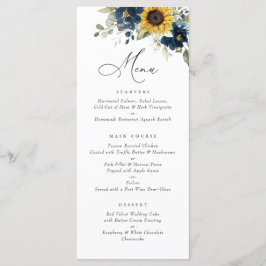 Zonnebloemen Navy Blue Floral Greenery Wedding Men Menu