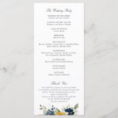 Zonnebloemen Navy Blue Floral Greenery Wedding Programmakaart (Achterkant)