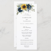 Zonnebloemen Navy Blue Floral Greenery Wedding Programmakaart (Voorkant / Achterkant)