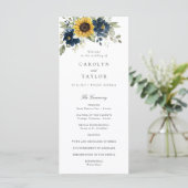 Zonnebloemen Navy Blue Floral Greenery Wedding Programmakaart (Staand voorkant)