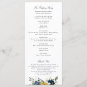 Zonnebloemen Navy Blue Floral Greenery Wedding Programmakaart (Achterkant)