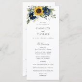 Zonnebloemen Navy Blue Floral Greenery Wedding Programmakaart (Voorkant / Achterkant)